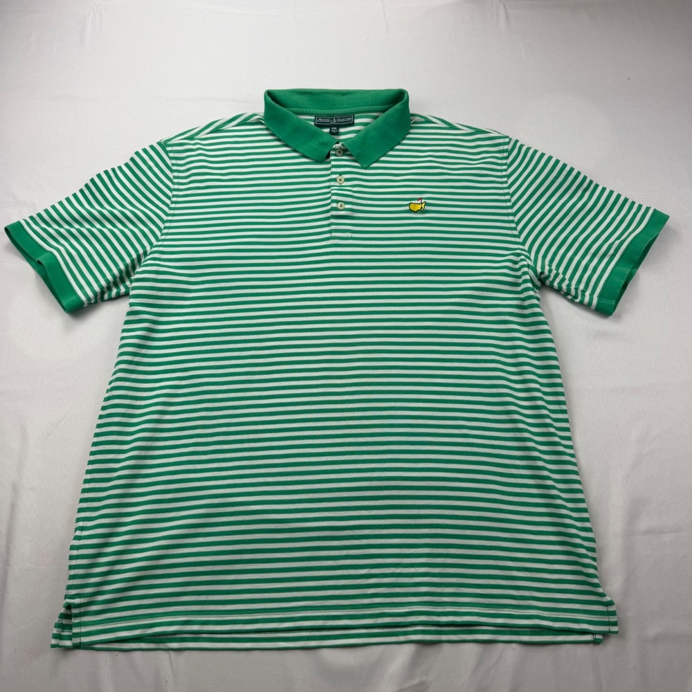 Masters Collection Polo Shirt Mens XXL Green Striped Pima Cotton Golf Logo